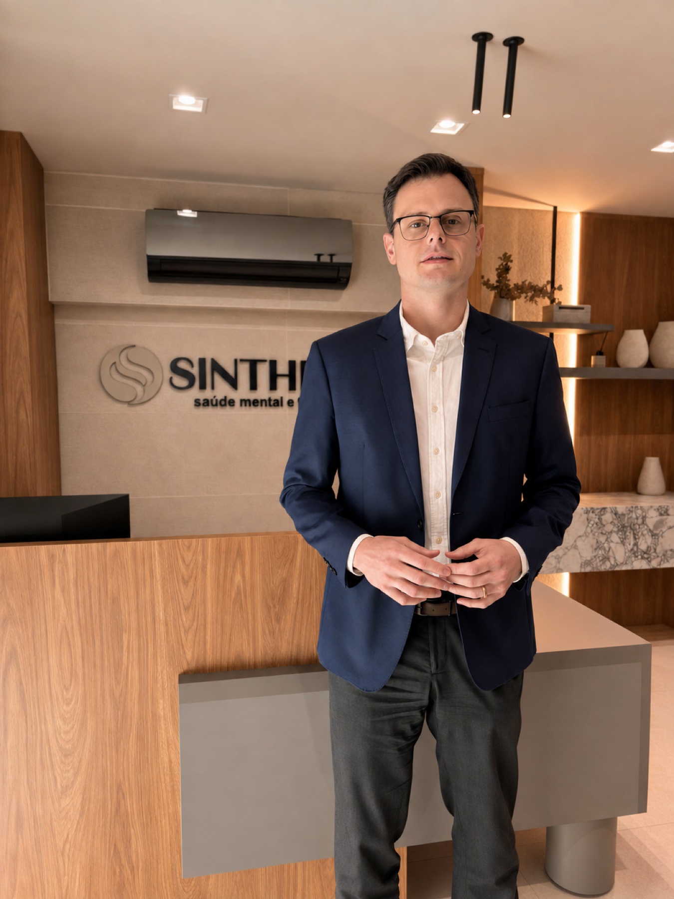 Dr. Leandro Paulino da Costa na recepção da Clínica Sinthera